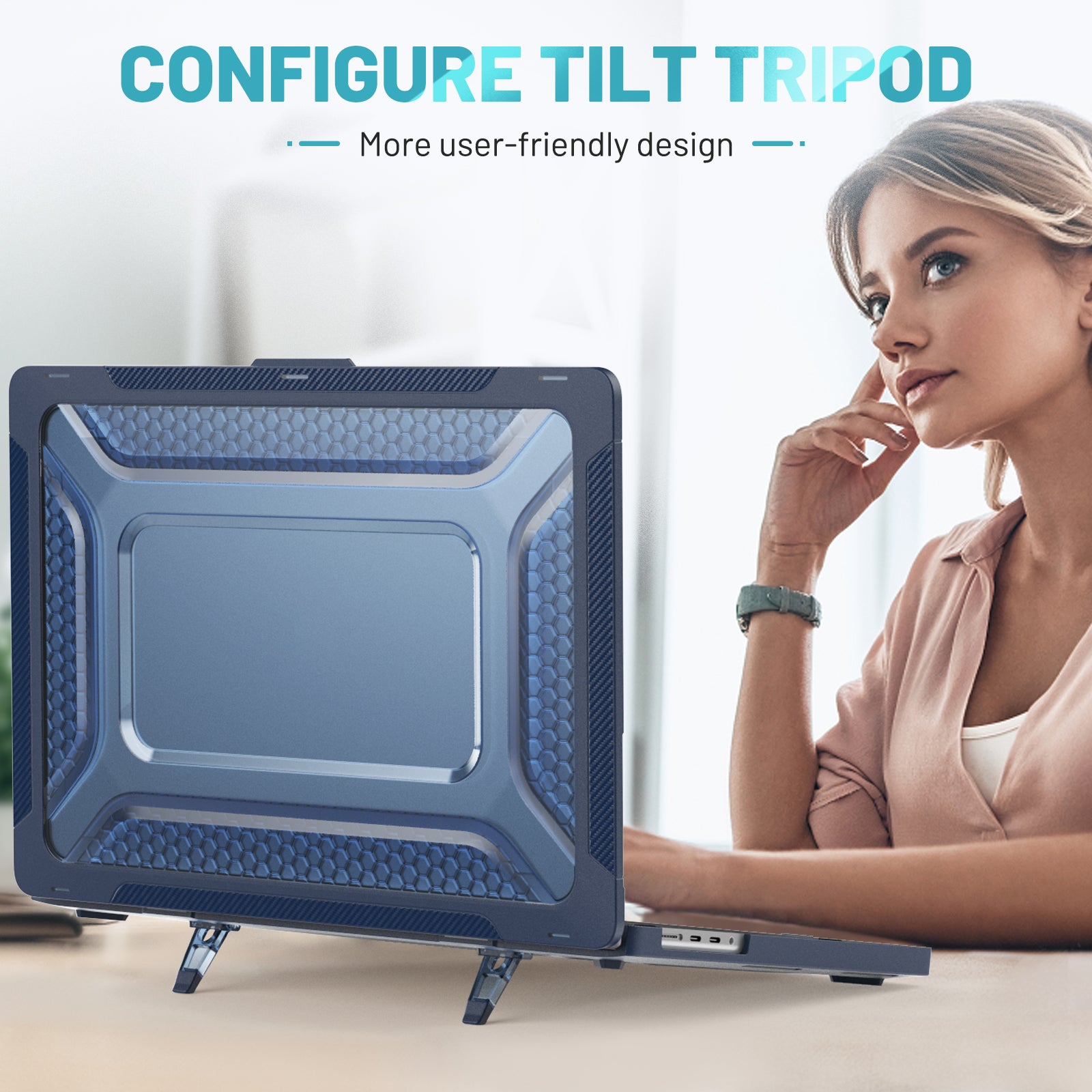 For MacBook Pro 16 inch (2021) A2485 M1 Pro / M1 Max Kickstand Shockproof Laptop Case Hard PC Soft TPU Protective Cover - Sapphire For MacBook Pro 16 inch (2021) A2485 M1 Pro / M1 Max Kickstand Shockproof Laptop Case Hard PC Soft TPU Protective Cover - Sapphire